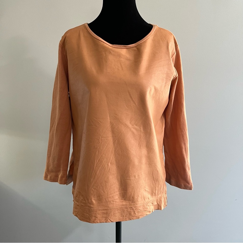 Majestic Filatures Pink Peach Leather Cotton Women's 3 Blouse Top Shirt